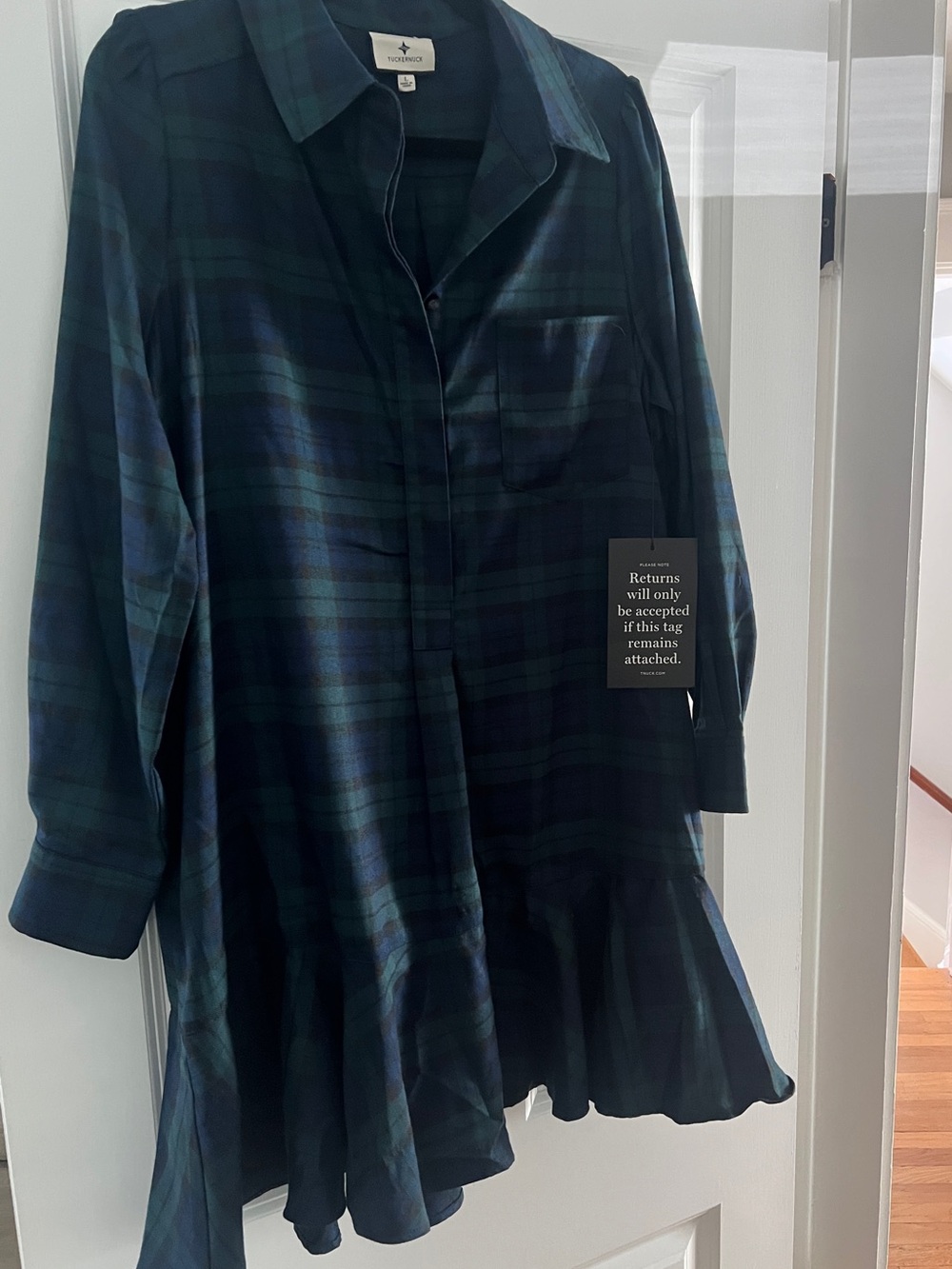 Tuckernuck Plaid Ruffle-Hem Tunic in Navy and Green